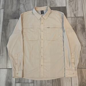 Rei Co Op Mens Nylon Collar Long Sleeve Button Down Shirt Cream Sz L Hiking NWT